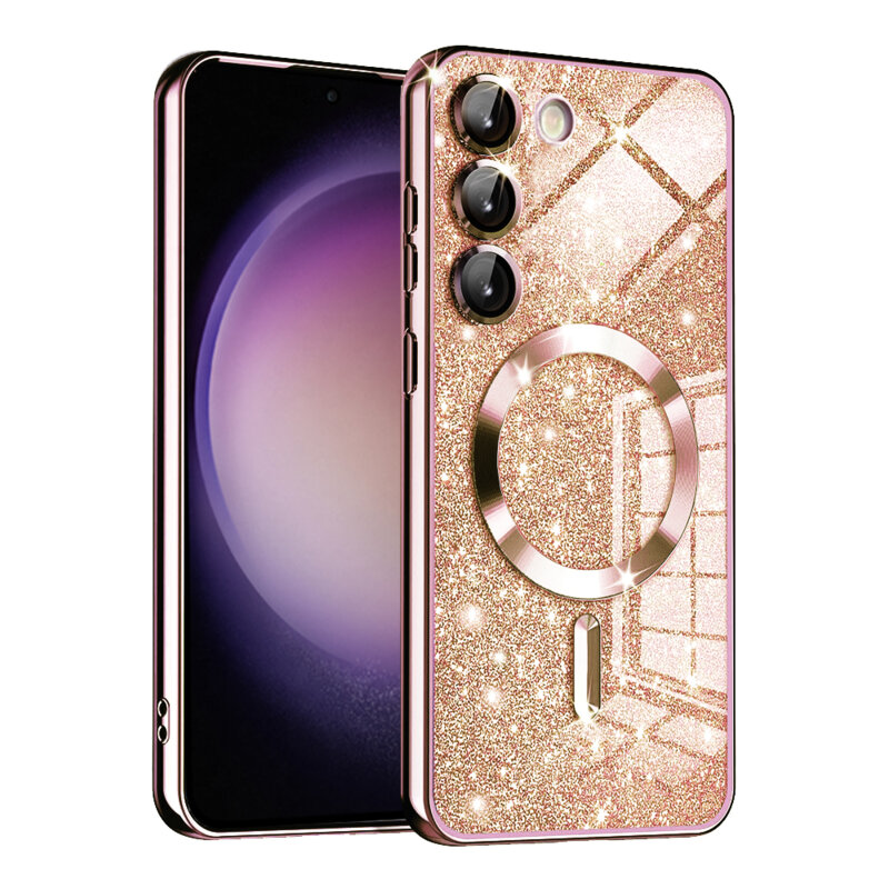 Husa premium Samsung Galaxy S23 Plus Techsuit Luxury Glitter MagSafe, roz auriu