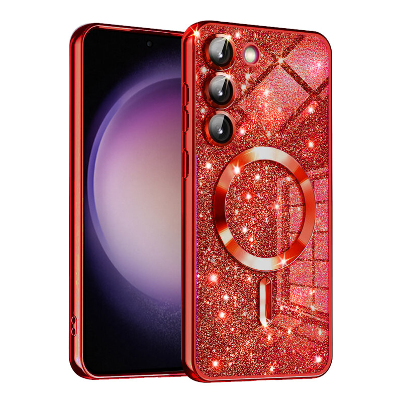Husa premium Samsung Galaxy S23 Techsuit Luxury Glitter MagSafe, rosu