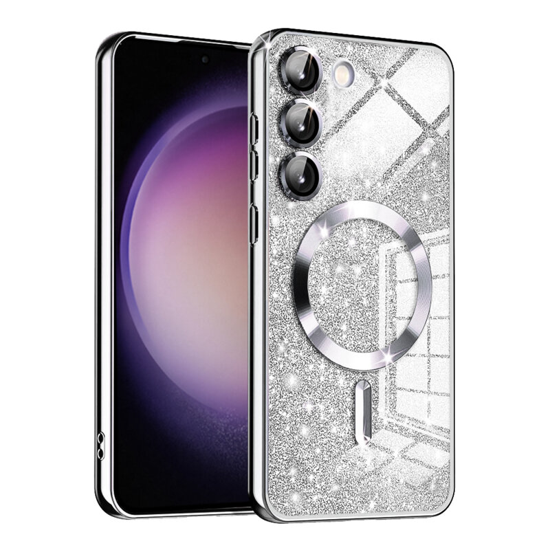 Husa premium Samsung Galaxy S23 Techsuit Luxury Glitter MagSafe, argintiu