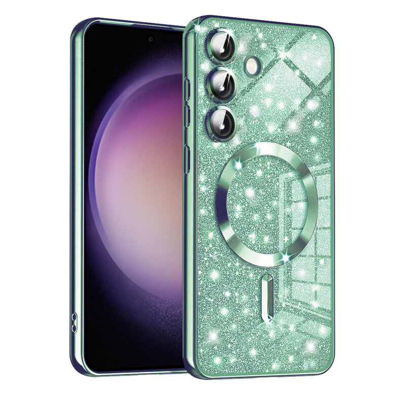 Husa premium Samsung Galaxy S23 FE Techsuit Luxury Glitter MagSafe, verde deschis