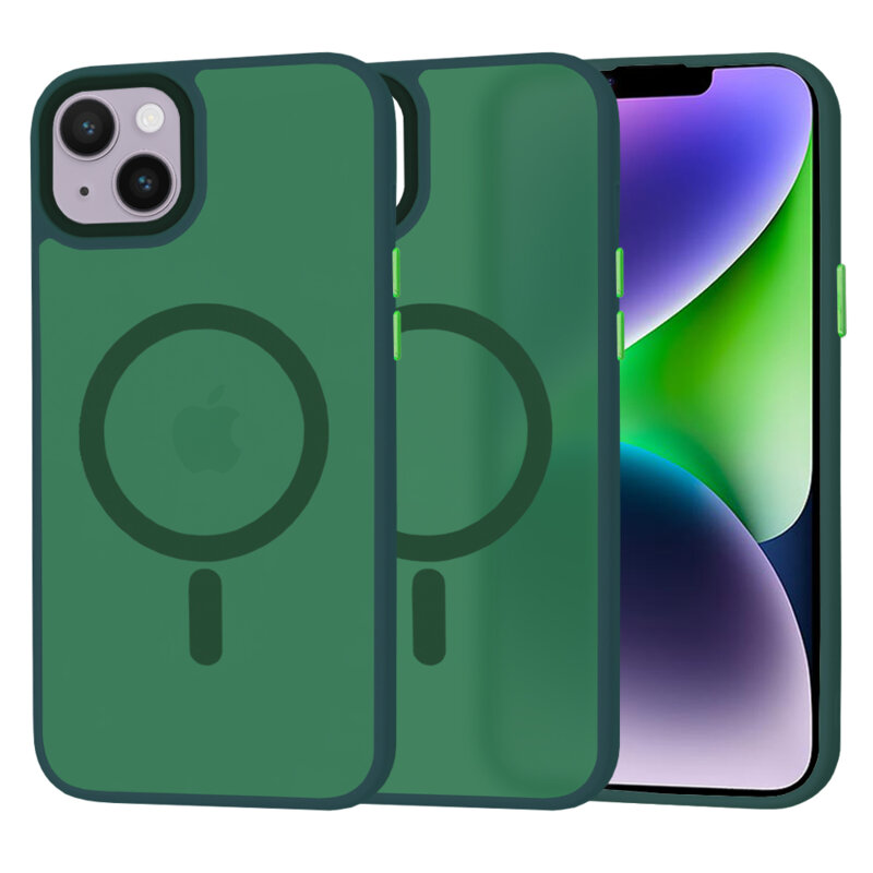 Husa iPhone 14 Plus Techsuit HaloFrost MagSafe Series, verde inchis