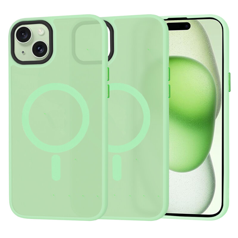 Husa iPhone 15 Plus Techsuit HaloFrost MagSafe Series, verde deschis