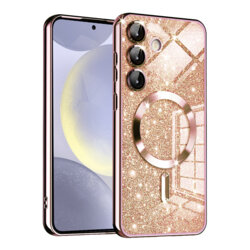 Husa premium Samsung Galaxy S24 Techsuit Luxury Glitter MagSafe, roz auriu