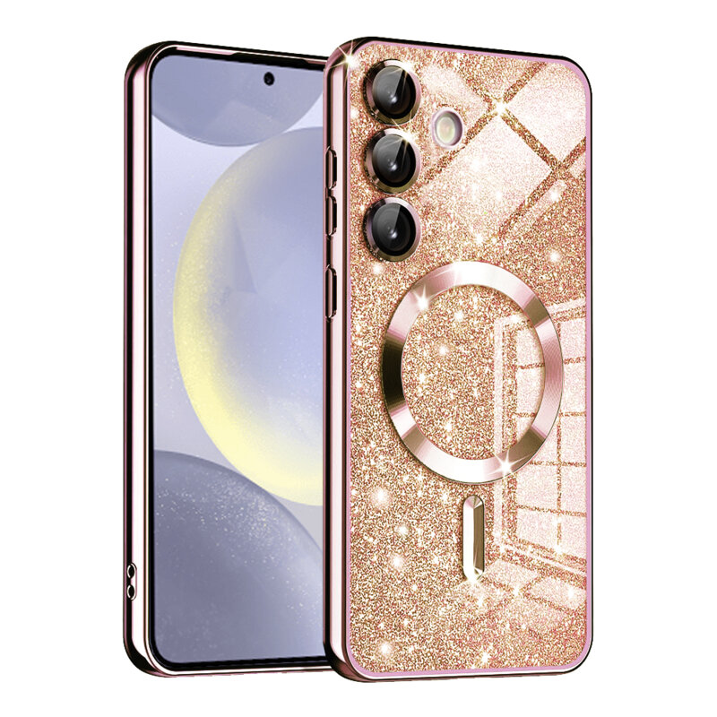 Husa premium Samsung Galaxy S24 Techsuit Luxury Glitter MagSafe, roz auriu