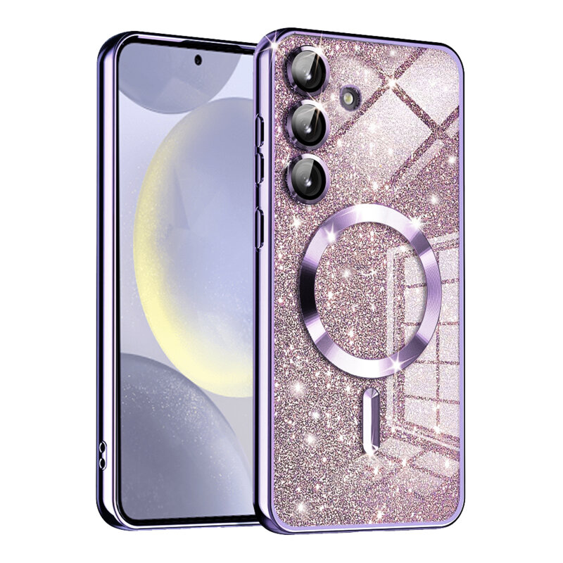 Husa premium Samsung Galaxy S24 Techsuit Luxury Glitter MagSafe, mov deschis
