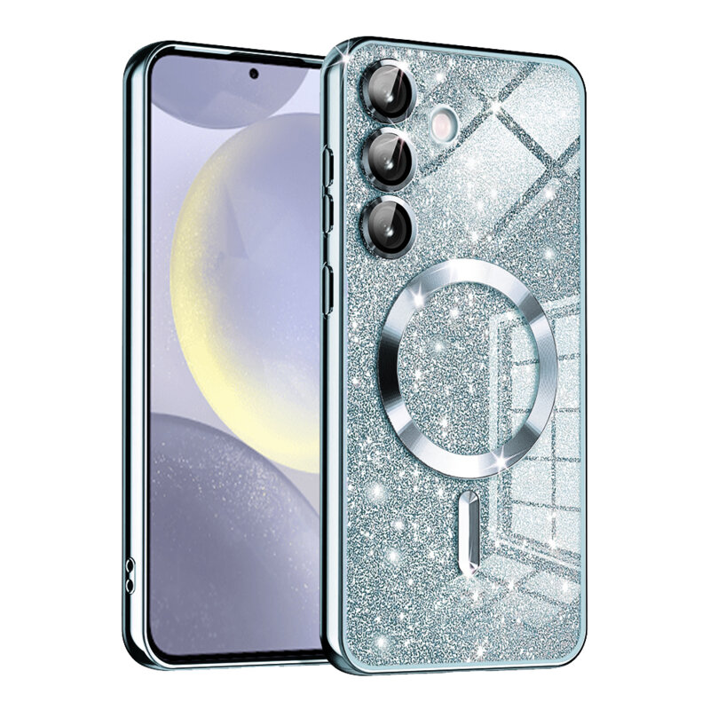 Husa premium Samsung Galaxy S24 Techsuit Luxury Glitter MagSafe, bleu