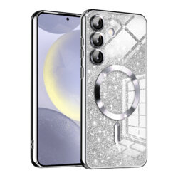 Husa premium Samsung Galaxy S24 Techsuit Luxury Glitter MagSafe, argintiu