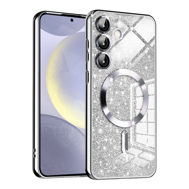 Husa premium Samsung Galaxy S24 Techsuit Luxury Glitter MagSafe, argintiu