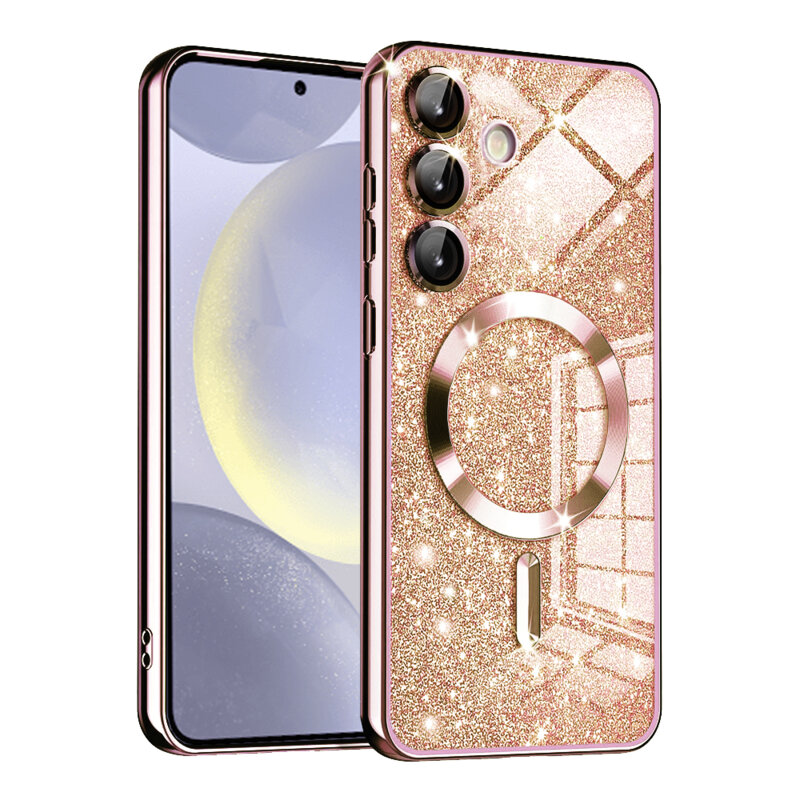 Husa premium Samsung Galaxy S24 Plus Techsuit Luxury Glitter MagSafe, roz auriu