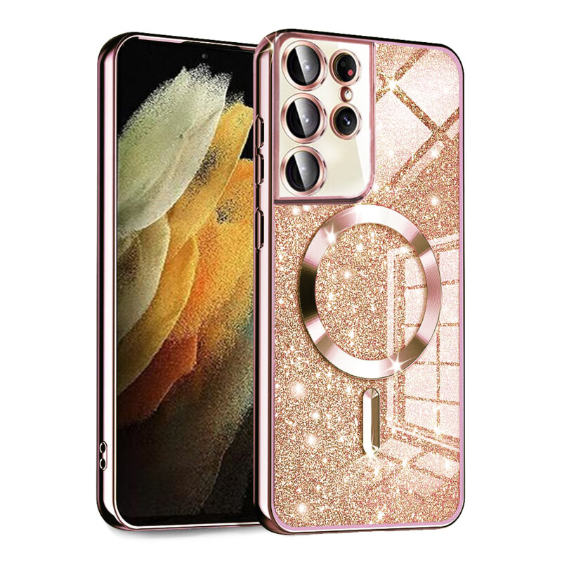 Husa premium Samsung Galaxy S21 Ultra 5G Techsuit Luxury Glitter MagSafe, roz auriu