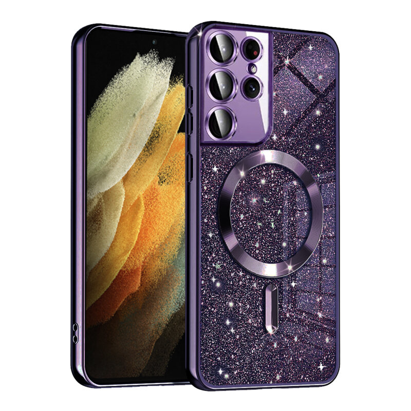 Husa premium Samsung Galaxy S21 Ultra 5G Techsuit Luxury Glitter MagSafe, mov
