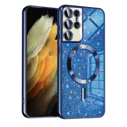 Husa premium Samsung Galaxy S21 Ultra 5G Techsuit Luxury Glitter MagSafe, albastru