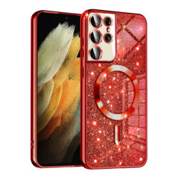Husa premium Samsung Galaxy S21 Ultra 5G Techsuit Luxury Glitter MagSafe, rosu