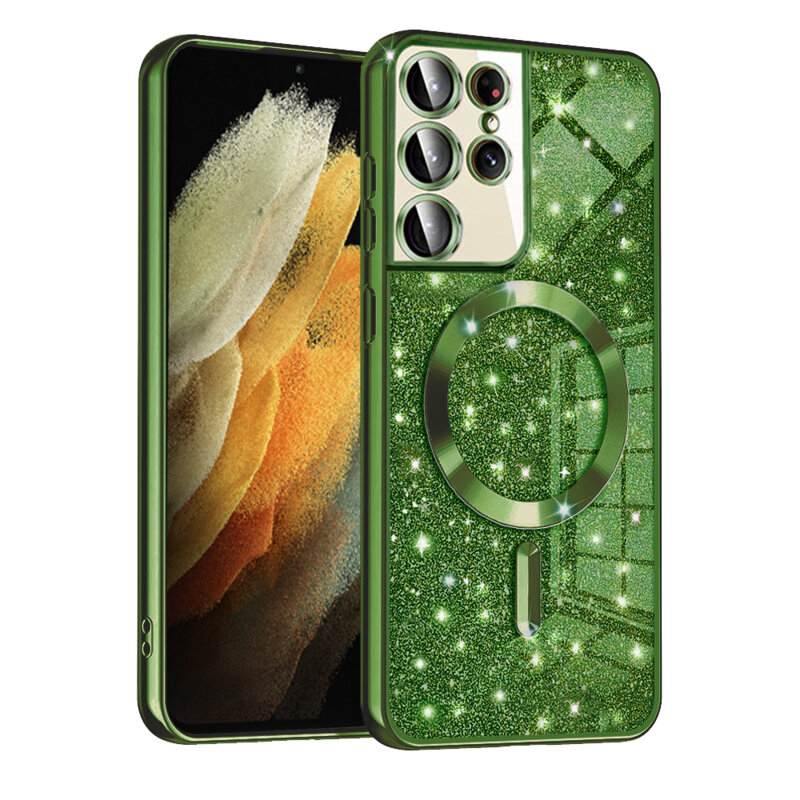 Husa premium Samsung Galaxy S21 Ultra 5G Techsuit Luxury Glitter MagSafe, verde