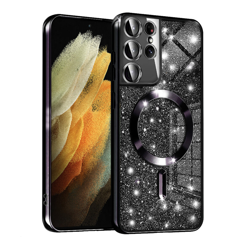 Husa premium Samsung Galaxy S21 Ultra 5G Techsuit Luxury Glitter MagSafe, negru