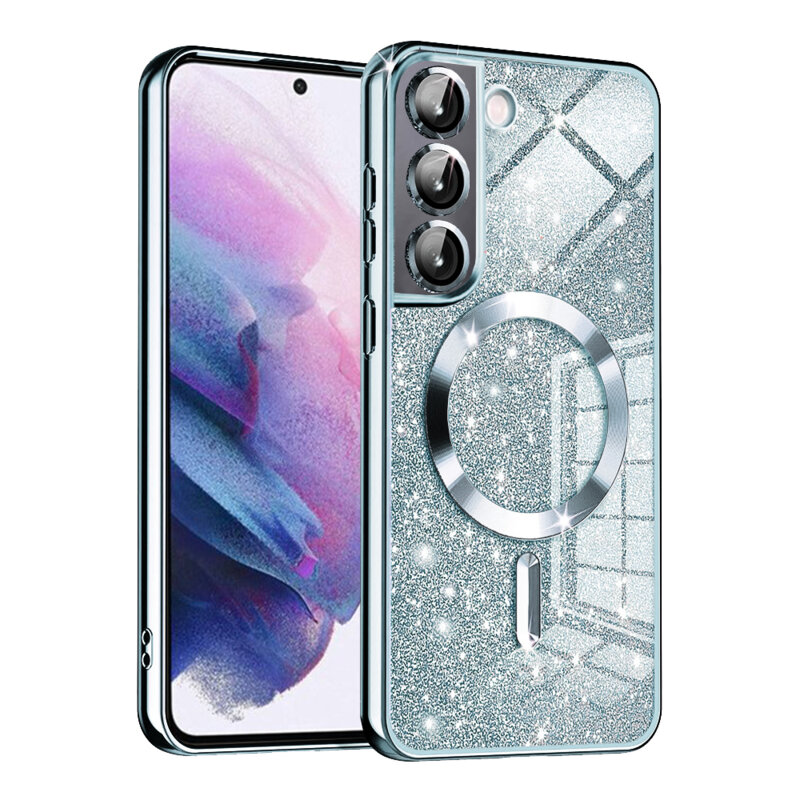 Husa premium Samsung Galaxy S22 5G Techsuit Luxury Glitter MagSafe, bleu