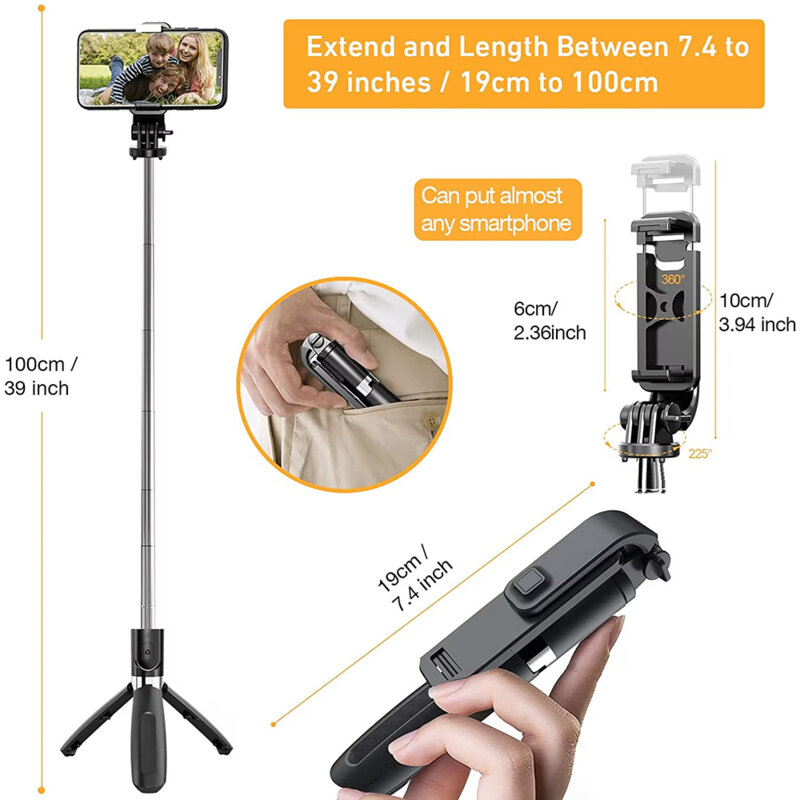 Selfie stick cu trepied si telecomanda Techsuit L02, 100cm