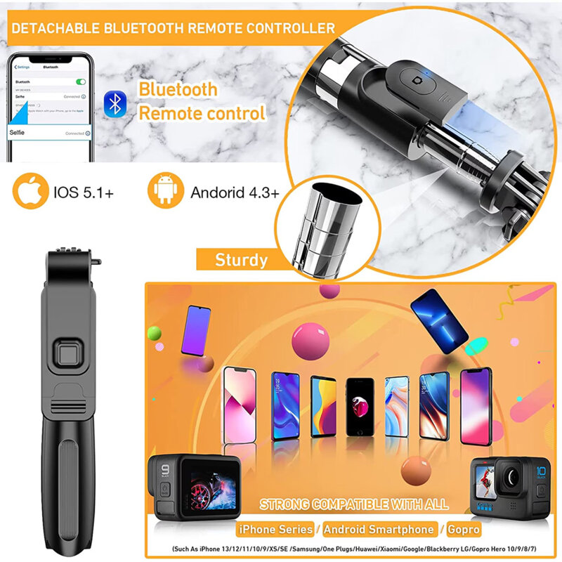 Selfie stick cu trepied si telecomanda Techsuit L02, 100cm