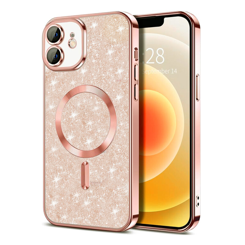 Husa premium iPhone 12 Techsuit Luxury Glitter MagSafe, roz auriu