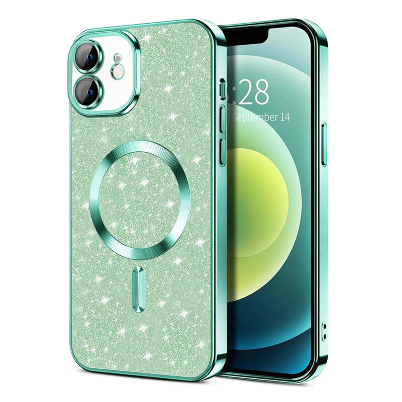 Husa premium iPhone 12 Techsuit Luxury Glitter MagSafe, verde deschis