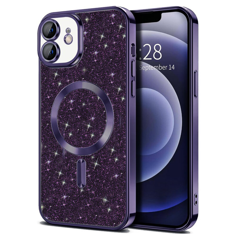 Husa premium iPhone 12 Techsuit Luxury Glitter MagSafe, mov