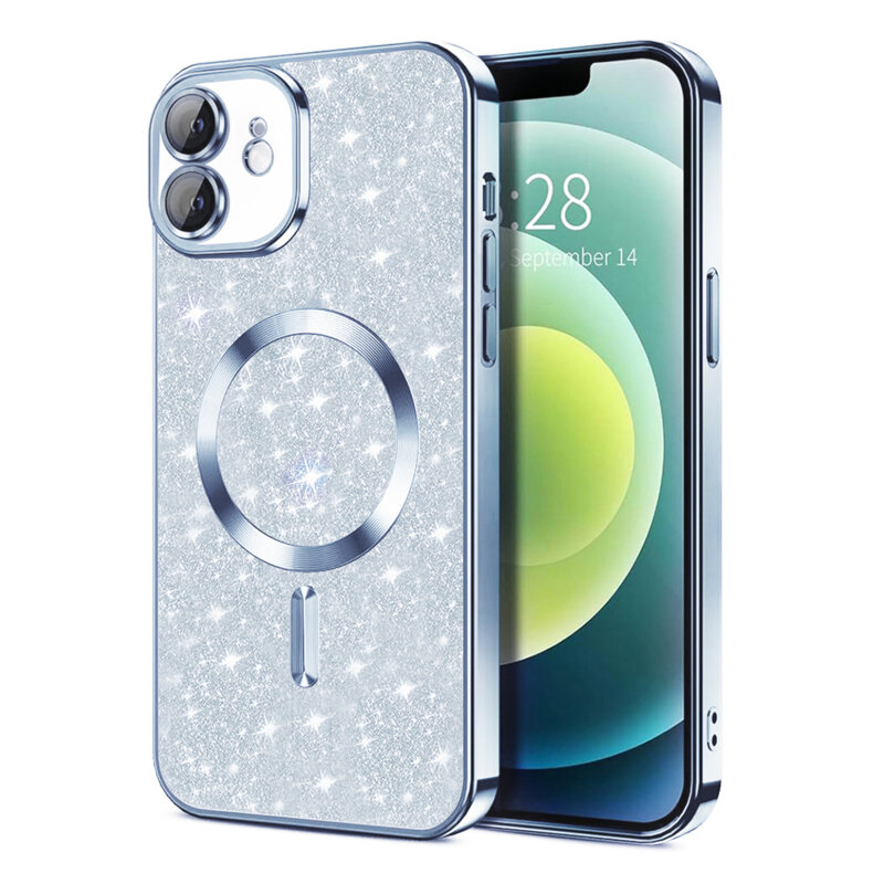 Husa premium iPhone 12 Techsuit Luxury Glitter MagSafe, bleu