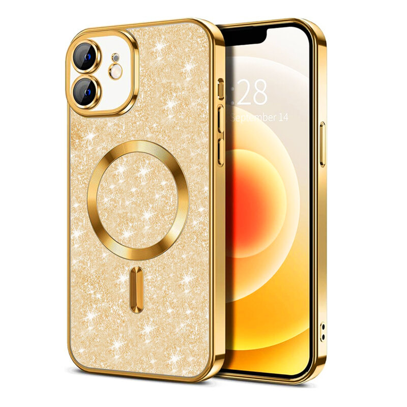 Husa premium iPhone 12 Techsuit Luxury Glitter MagSafe, auriu
