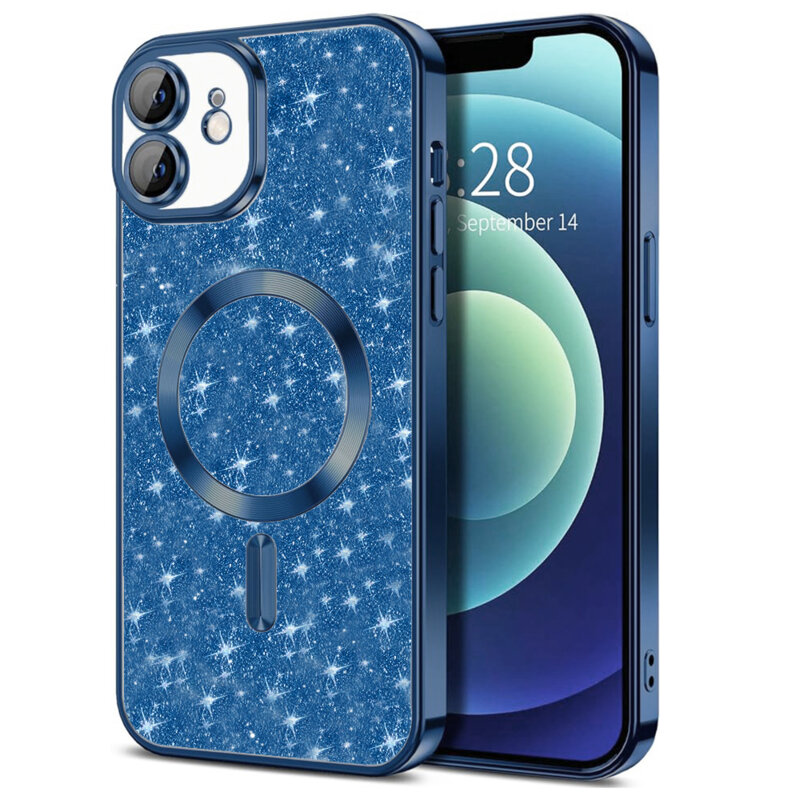 Husa premium iPhone 12 Techsuit Luxury Glitter MagSafe, albastru