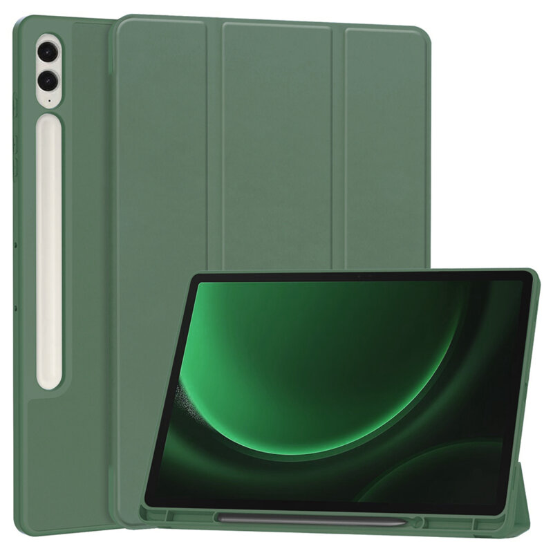 Husa Samsung Galaxy Tab S9 FE Plus Techsuit Flex Trifold Pen, verde inchis