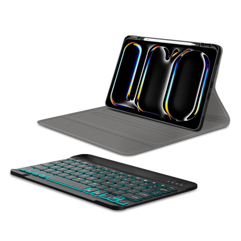 Husa iPad Pro 13 (2024) cu tastatura magnetica wireless RGB/pencil holder Techsuit CozyTab, negru