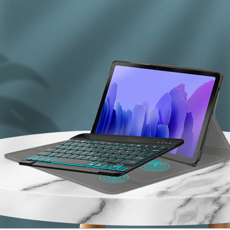 Husa Samsung Galaxy Tab A7 10.4 2020 T500/T505 cu tastatura magnetica wireless RGB Techsuit CozyTab, negru