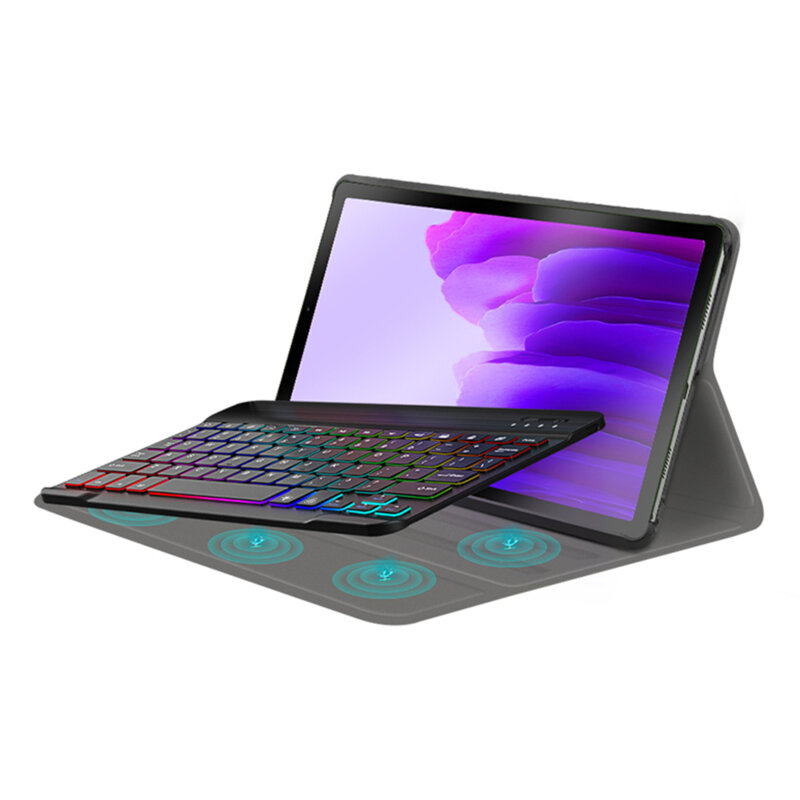 Husa Samsung Galaxy Tab A7 Lite cu tastatura magnetica wireless RGB Techsuit CozyTab, negru