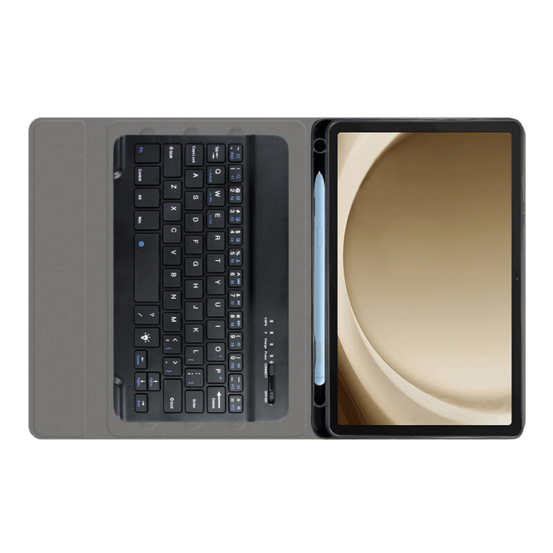 Husa Samsung Galaxy Tab A9 cu tastatura magnetica wireless RGB/pencil holder Techsuit CozyTab, negru