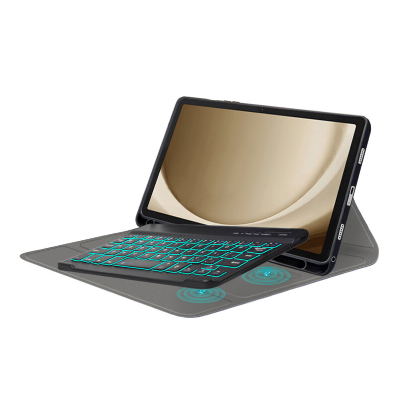 Husa Samsung Galaxy Tab A9 cu tastatura magnetica wireless RGB/pencil holder Techsuit CozyTab, negru