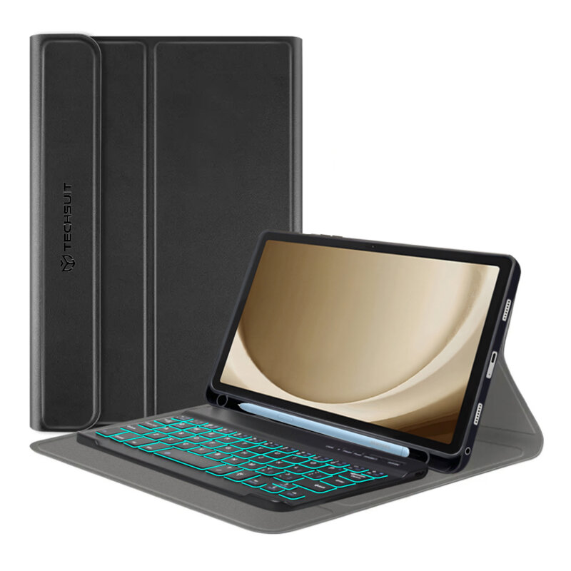 Husa Samsung Galaxy Tab A9 Plus cu tastatura magnetica wireless RGB/pencil holder Techsuit CozyTab, negru