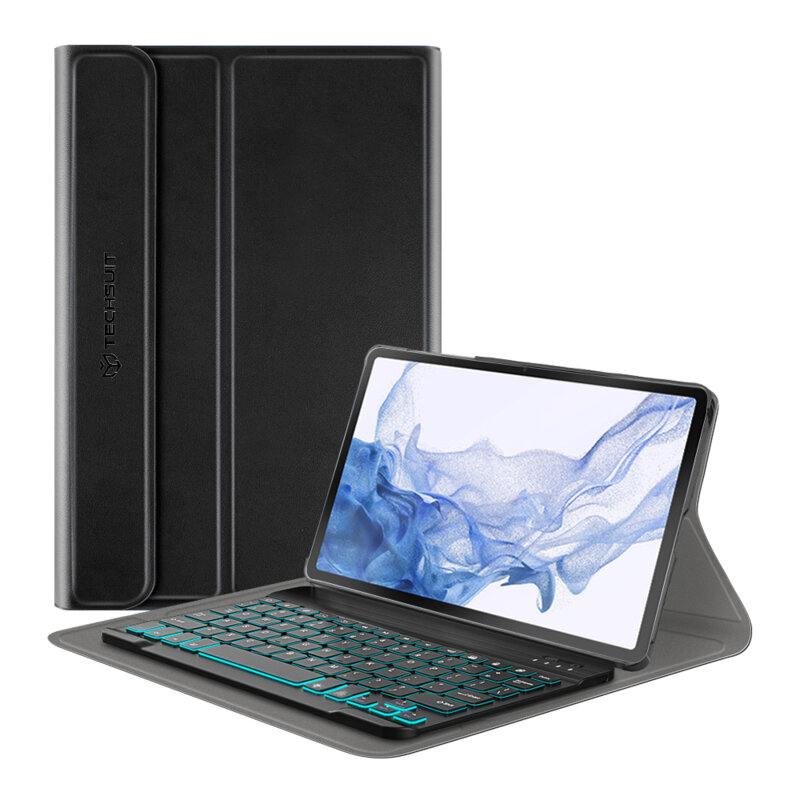 Husa Samsung Galaxy Tab S8 cu tastatura magnetica wireless RGB Techsuit CozyTab, negru
