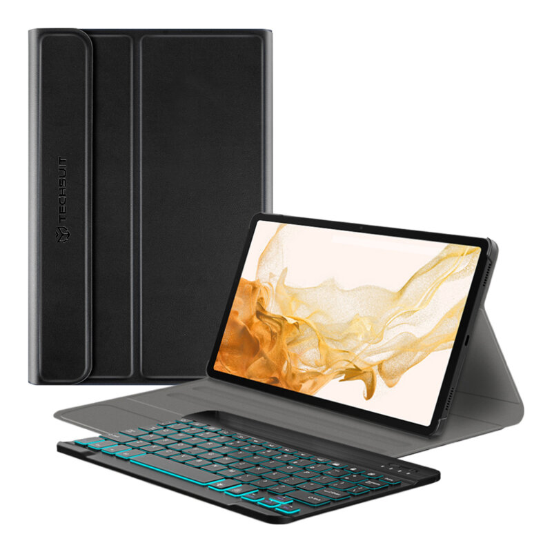 Husa Samsung Galaxy Tab S8 Plus cu tastatura magnetica wireless RGB Techsuit CozyTab, negru
