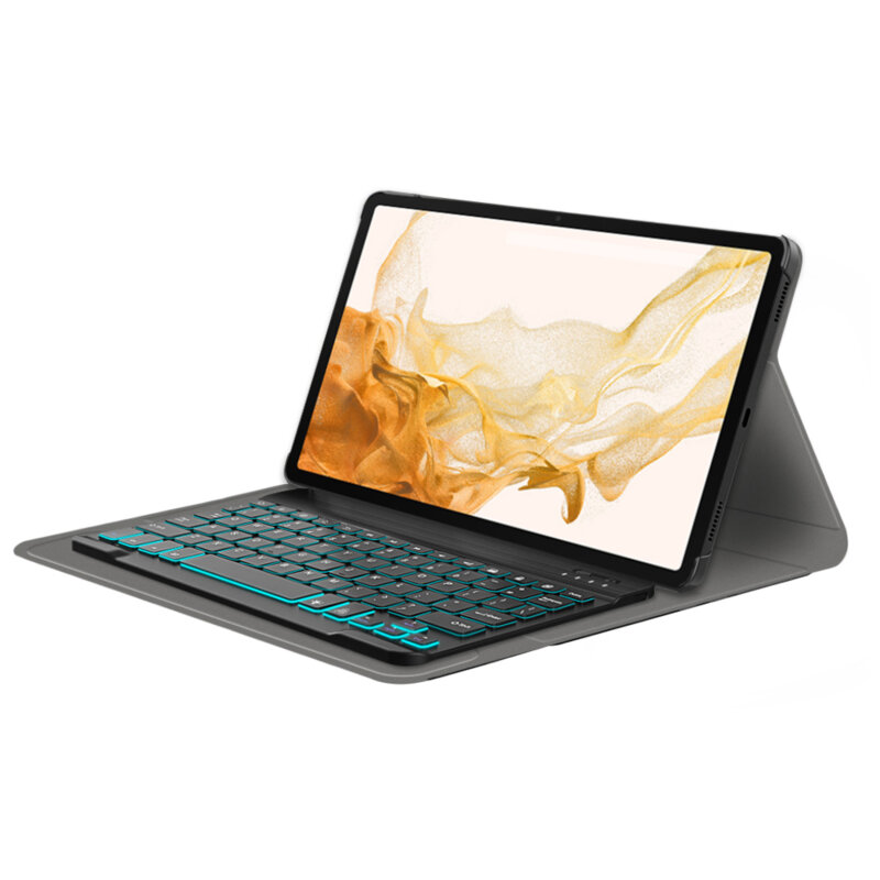 Husa Samsung Galaxy Tab S8 Plus cu tastatura magnetica wireless RGB Techsuit CozyTab, negru