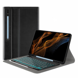 Husa Samsung Galaxy Tab S8 Ultra cu tastatura magnetica wireless RGB/pencil holder Techsuit CozyTab, negru