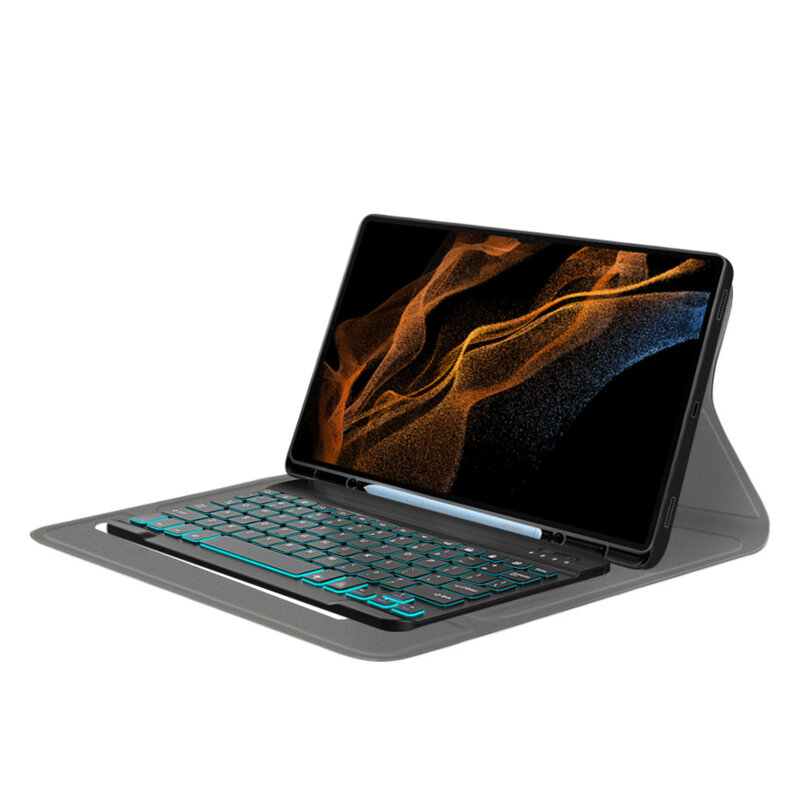 Husa Samsung Galaxy Tab S8 Ultra cu tastatura magnetica wireless RGB/pencil holder Techsuit CozyTab, negru