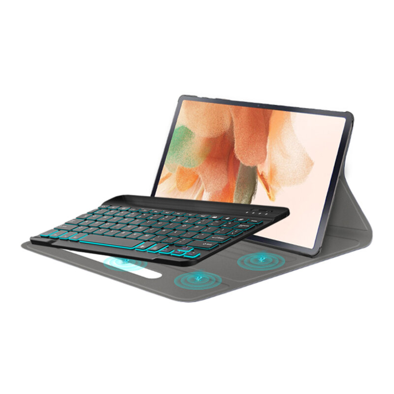 Husa Samsung Galaxy Tab S7 FE cu tastatura magnetica wireless RGB Techsuit CozyTab, negru