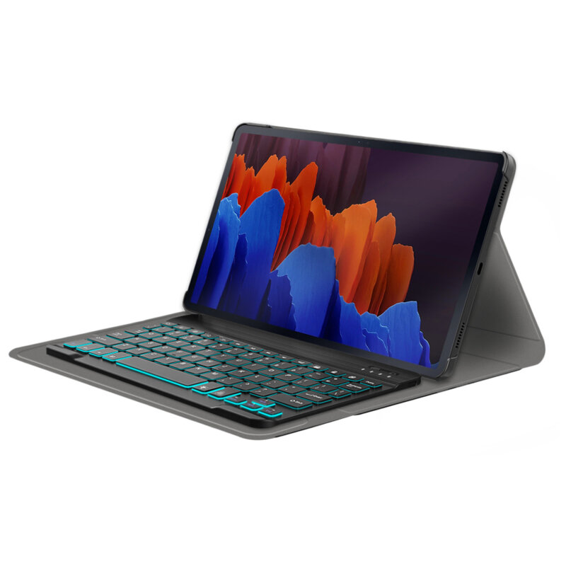 Husa Samsung Galaxy Tab S7 Plus 12.4 T970/T976 cu tastatura magnetica wireless RGB Techsuit CozyTab, negru