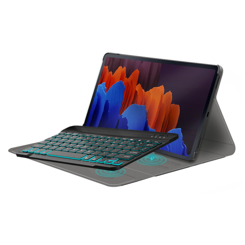 Husa Samsung Galaxy Tab S7 Plus 12.4 T970/T976 cu tastatura magnetica wireless RGB Techsuit CozyTab, negru