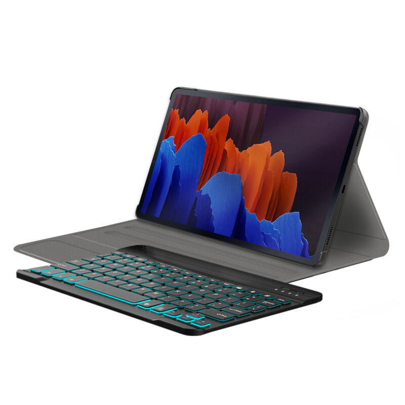 Husa Samsung Galaxy Tab S7 Plus 12.4 T970/T976 cu tastatura magnetica wireless RGB Techsuit CozyTab, negru