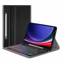 Husa Samsung Galaxy Tab S9 Plus cu tastatura magnetica wireless RGB/pencil holder Techsuit CozyTab, negru