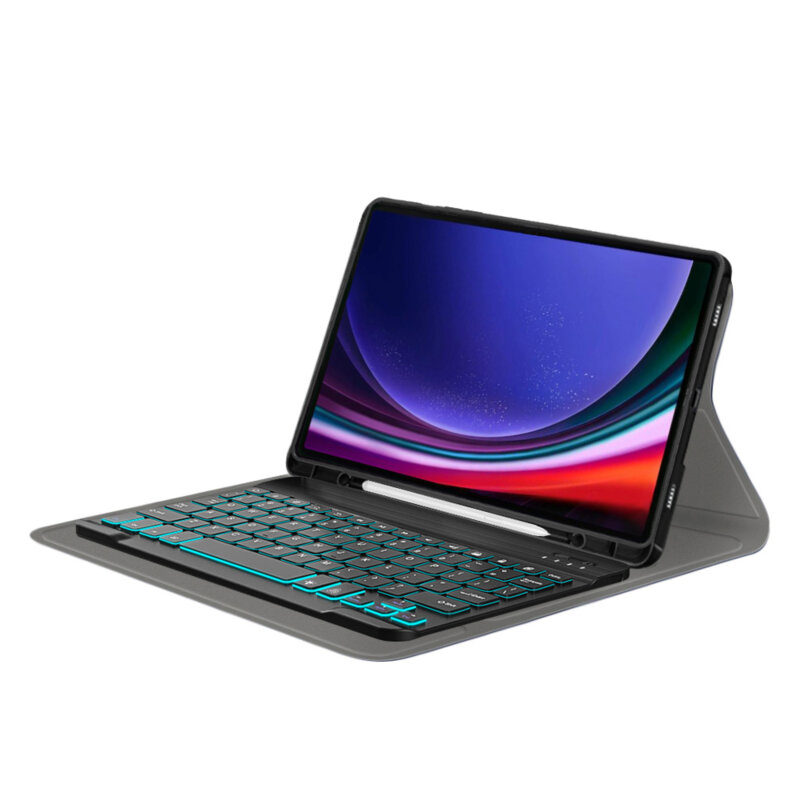 Husa Samsung Galaxy Tab S9 Plus cu tastatura magnetica wireless RGB/pencil holder Techsuit CozyTab, negru