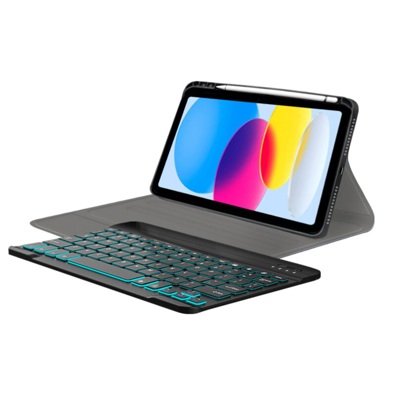 Husa iPad 10 (2022) 10.9 cu tastatura magnetica wireless RGB/pencil holder Techsuit CozyTab, negru