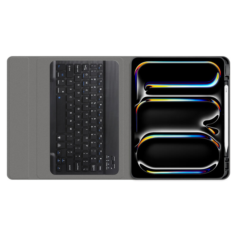 Husa iPad Pro 11 (2024) cu tastatura magnetica wireless RGB/pencil holder Techsuit CozyTab, negru