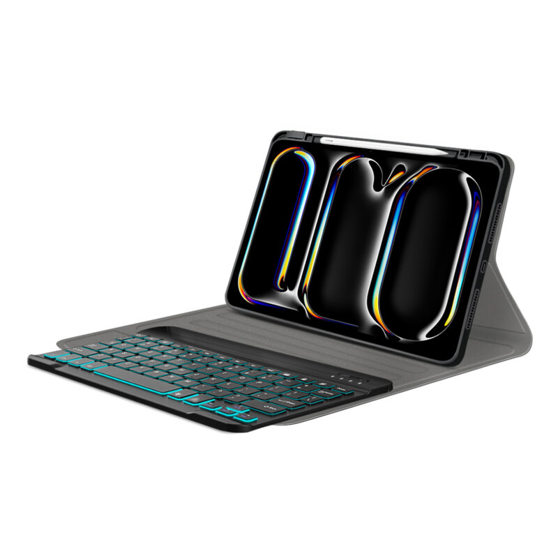Husa iPad Pro 11 (2024) cu tastatura magnetica wireless RGB/pencil holder Techsuit CozyTab, negru