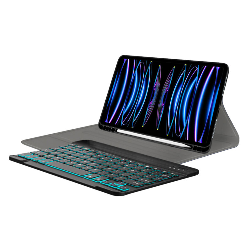 Husa iPad Pro 2018 11.0 A1980/A1979 cu tastatura magnetica wireless RGB/pencil holder Techsuit CozyTab, negru